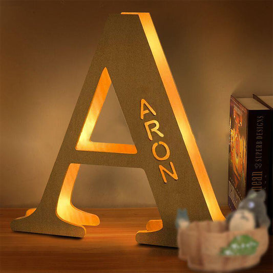 Hollow-Engraved Wooden Alphabet LED Night Light