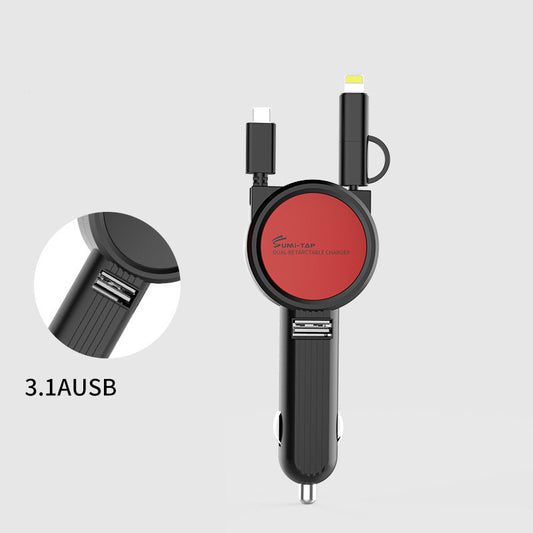 Compatible with Apple , Three-in-one Car Charger Data Cable Cigarette Lighter