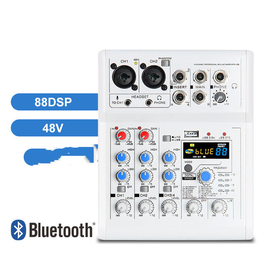 Mancheze4 Mini 4-Channel Sound Card Mixer Bluetooth 88 Effects USB Mixer 4-Channel Recording