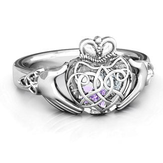 S925 Silver Jewelry Two-hand Tray Mesh Heart-shaped Birthday Stone Inlaid Ring