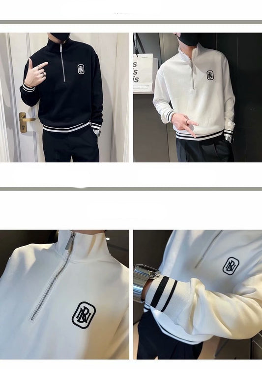 Letter Stand Collar Sweater Men's Autumn Slim Pullover Clothes