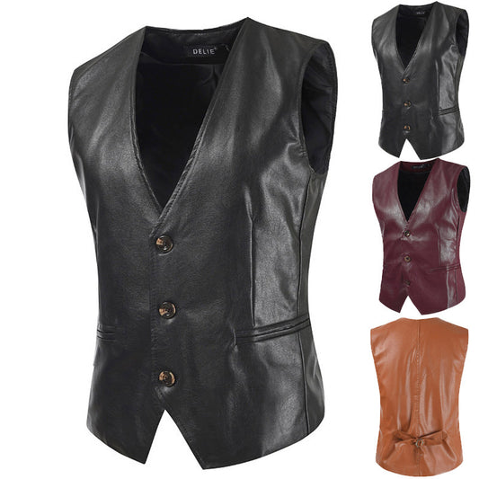 New WISHMen's Leather Slim-fit Fashion Leather Vest Men's Jacket Coat