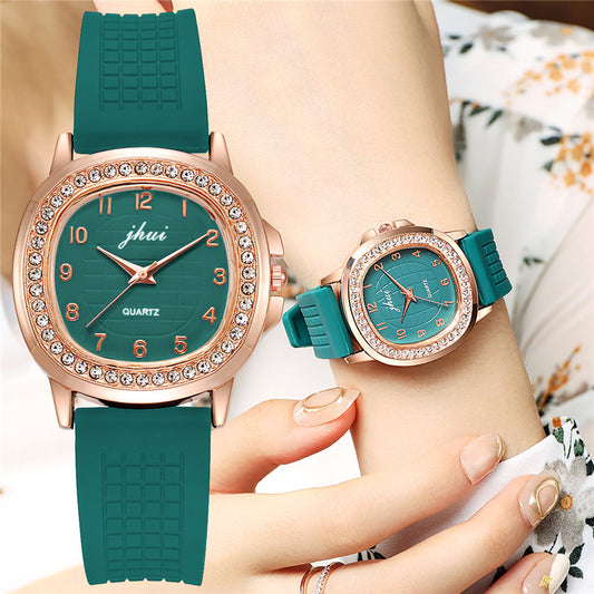Women's Square Silicone Strap Digital Grid Dial Quartz Watch Fashion Trend Ladies Watch