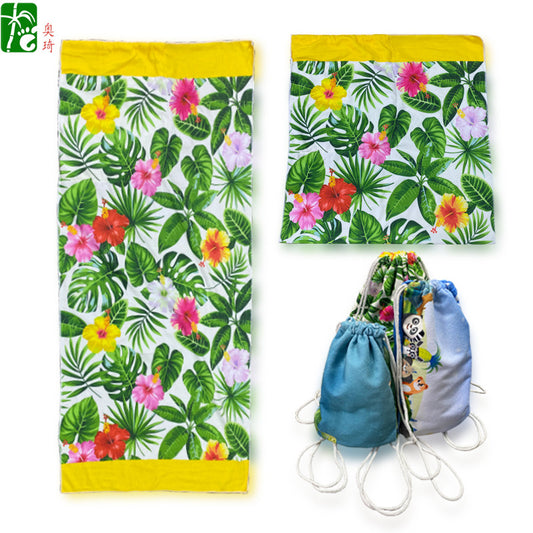 Cross-border Foreign Trade Microfiber Printing Bath Towel Beach Backpack Bath Towel Absorbent And Quick-drying Portable Beach Towel Customization