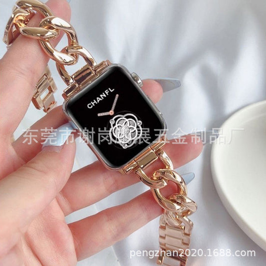 Suitable For Apple Applewatch3/5/6/7 Generation Apple Xiaoxiang Style Single Row Chain Denim Chain Metal Strap