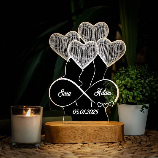 Personalized Valentine's Day Gift LED Art Light Creative Wedding Decoration Lit Balloon Heart Shape Desktop Night Light