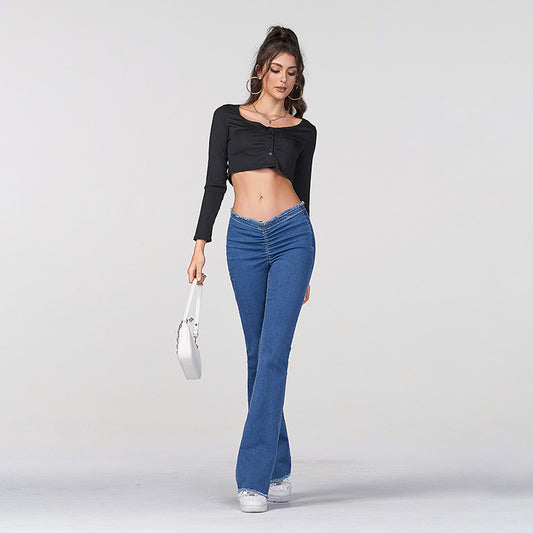 High Waist Skinny Flared Pants Women&#039;s Jeans Cross-border Preferred Micro Flared Skinny Jeans