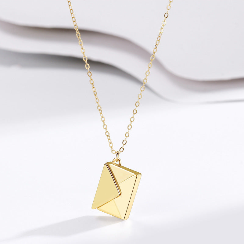 S925 Sterling Silver Envelope Necklace Female Korean Version Light Luxury Square Niche Design Pendant All-match Sweater Chain Ins