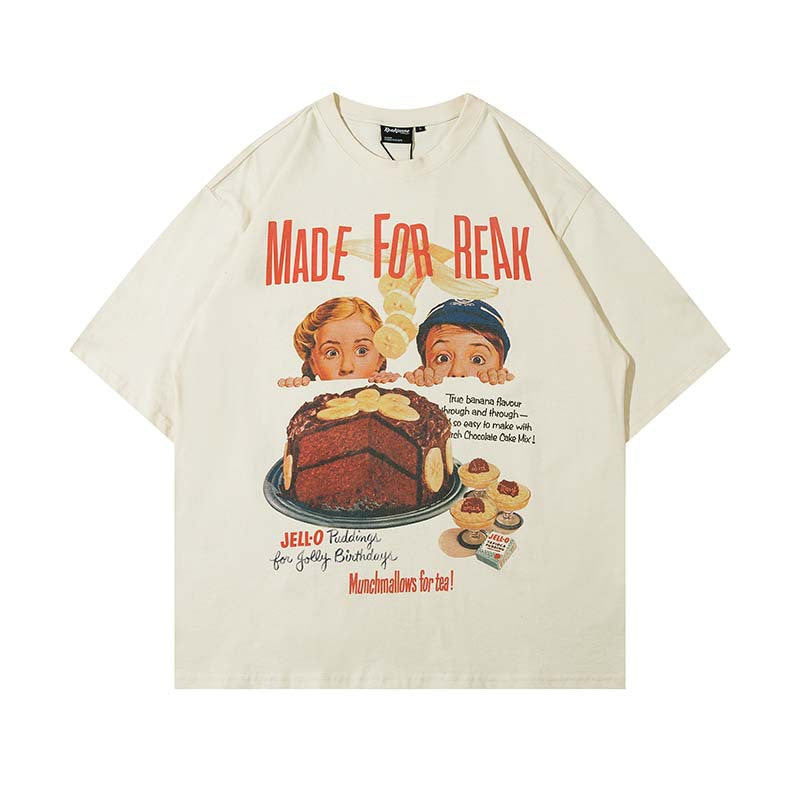 Figure Print Heavy Short Sleeve T-shirt Men's Loose Half Sleeve