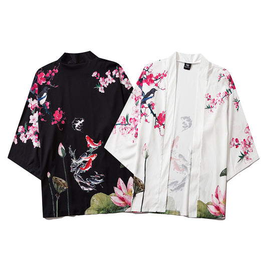 Plum Blossom Kimono Robe Men's Summer Retro Cardigan