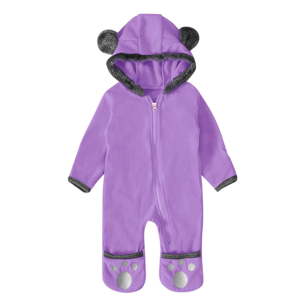 Boys And Girls Bear Feet Polar Fleece Hooded Bodysuit