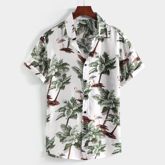 Men's Heather Color With Short Sleeves Casual Thin Loose Printed Men's Shirt