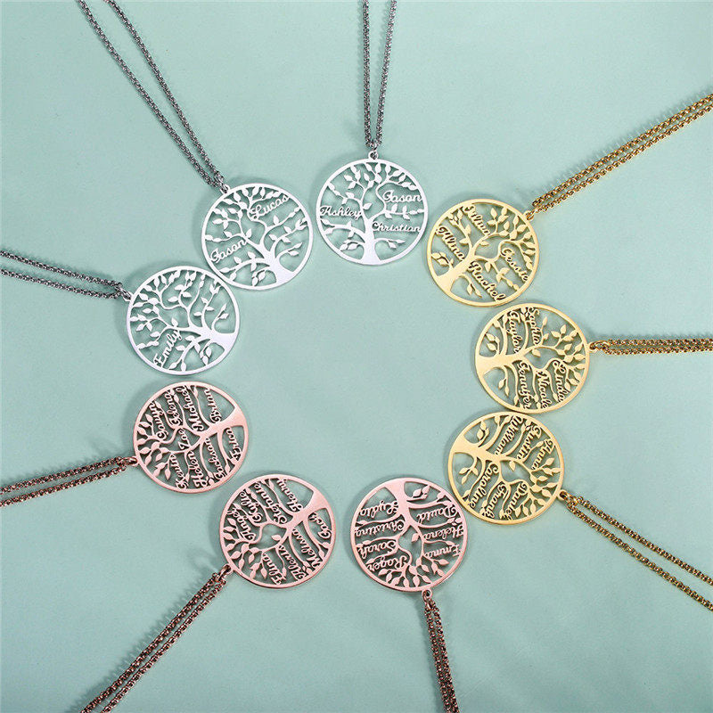 Wind Stainless Steel Custom Tree Of Life Necklace DIY Name Round Tree Of Life Pendant Necklace