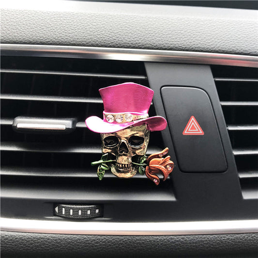 Halloween New Funny Retro Metal Skull Fashion Alloy Retro Roses Purses Anime Car Decoration Car Accessories