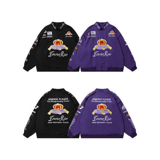 Spring And Autumn Collarless Loose Zipper Black Baseball Uniform