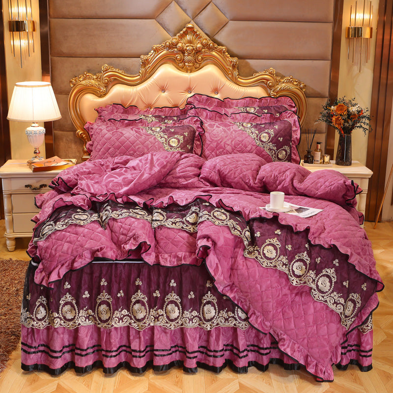Princess Style Winter Quilted Thick Velvet Lace Four-piece Suit