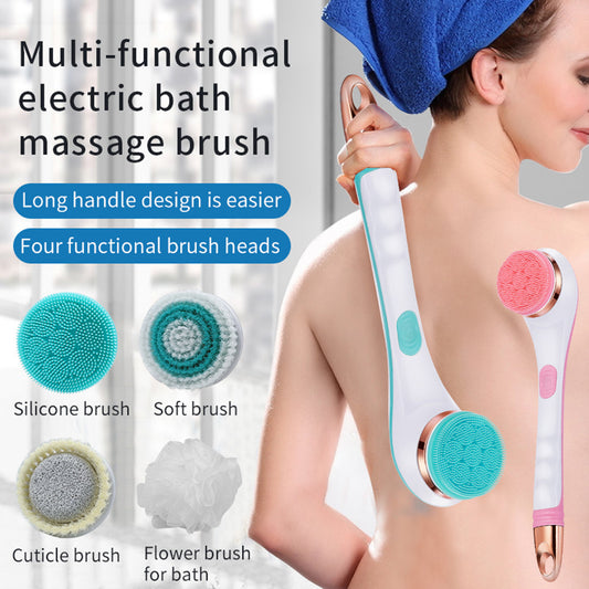Electric Bath Brush Silicone Back Scrubber USB Rechargeable 2 Speeds Rotating Shower Brush Spa Waterproof Body Cleaning Brush
