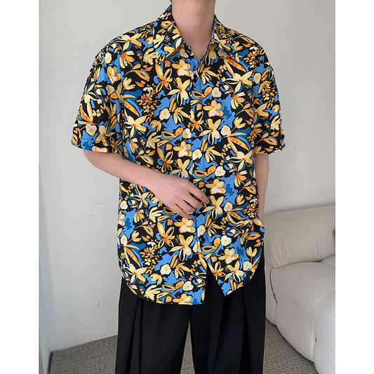 Vintage Full-page Print Men's Short-sleeved Shirt
