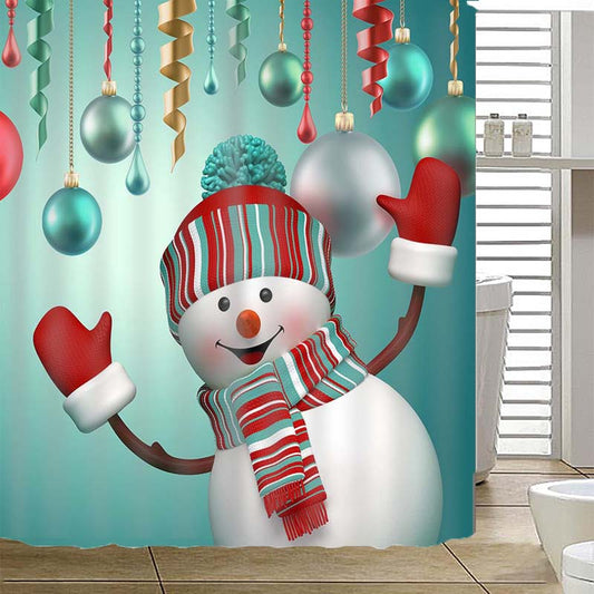 Waterproof 3D Christmas Snowman Printed Bathroom Shower Curtain