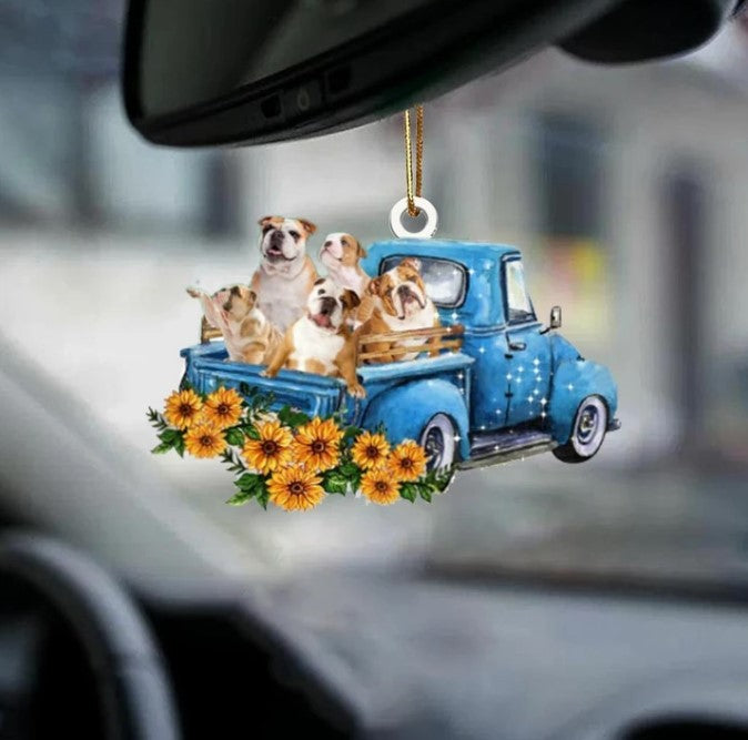 Hot Sale Happy Puppy Sunflower Truck Acrylic Car Pendant Hanging Ornament Interior Decor For Vehicle Interior Decoration