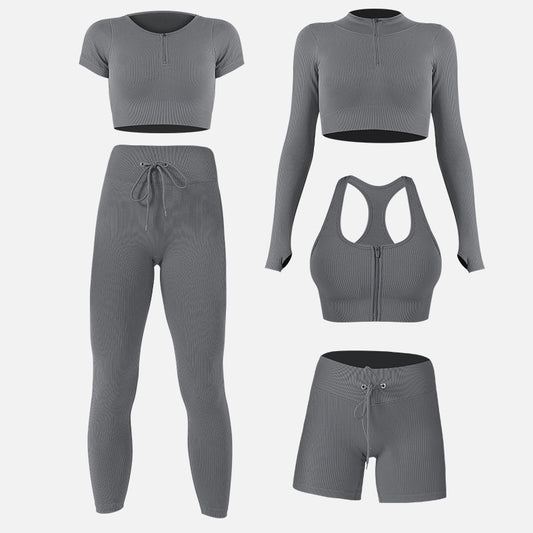 Long-sleeve Hip Lift Quick-drying Yoga Clothes Five-piece Set