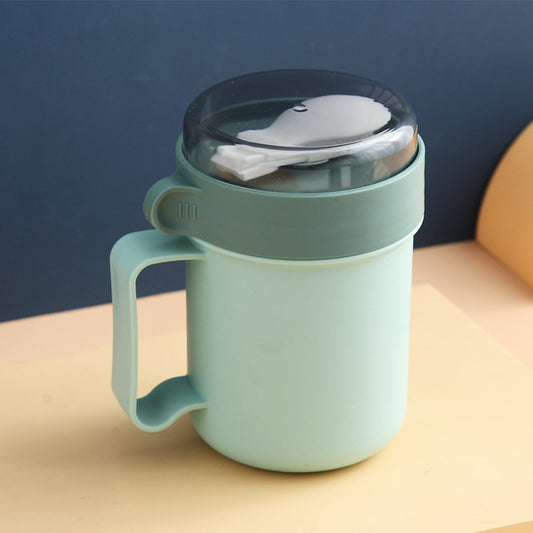 Student Breakfast Milk With Lid Spoon Portable Water Cup