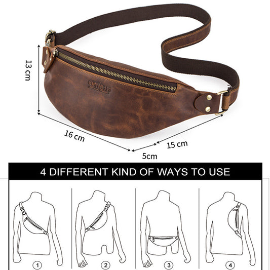 Retro Crazy Horse Leather Men's Waist Bag Genuine Leather