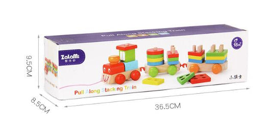 Children's Puzzle Matching Drag Train Wooden Building Blocks Teaching Aids