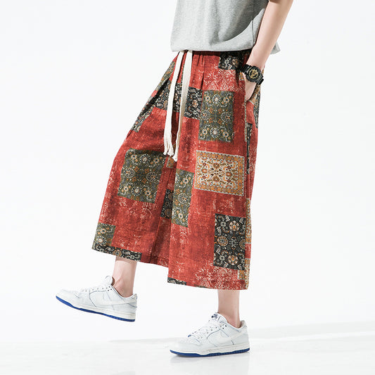 New Large Size Casual Men's Summer Fashion Loose Printing Men's Harem Beach Pants