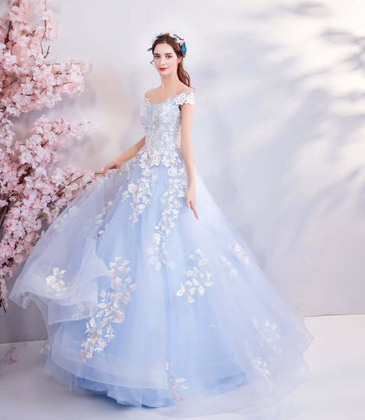 Blue Flowers Bride Wedding Toast Art Test Wedding Evening Dress