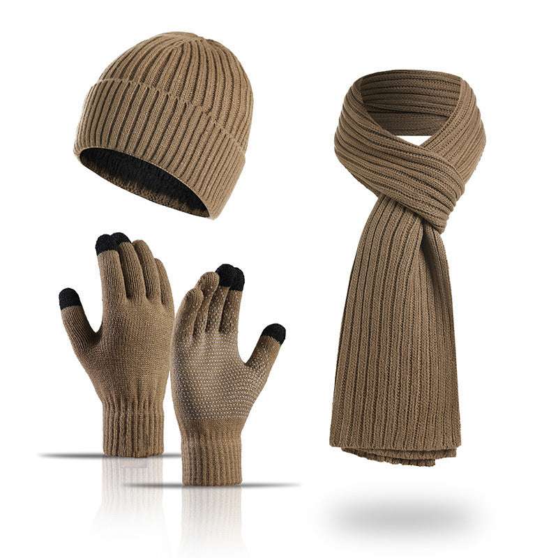 Winter Solid Color Scarf Hat Gloves Knitted Three-piece Suit - globaltradeleader