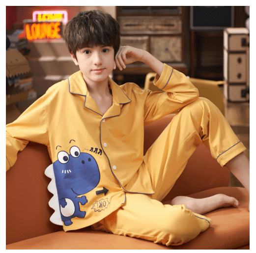 Spring And Autumn Cotton Long Sleeved Cardigan Children's Pajamas