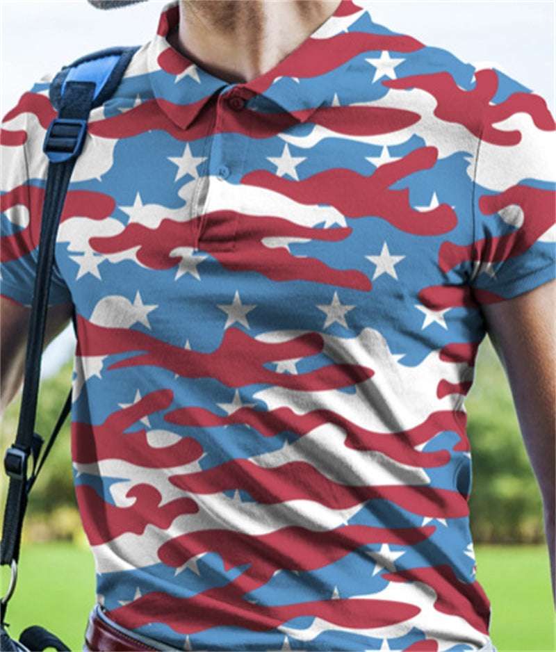 Men's Camouflage 3D Printed PoLo Shirt Fashion Button Lapel Short Sleeves
