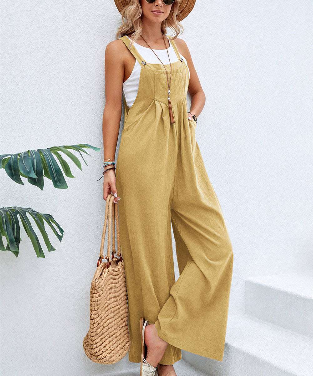 Women Long Bib Pants Overalls Casual Loose Rompers Jumpsuits With Pockets
