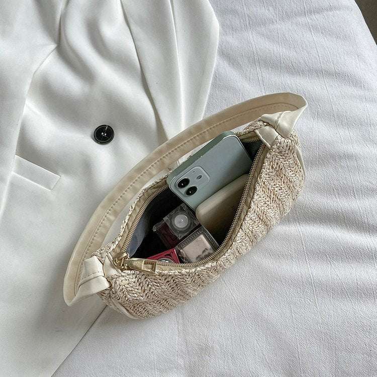 Ladies Fashion One Shoulder Straw Bucket Bag