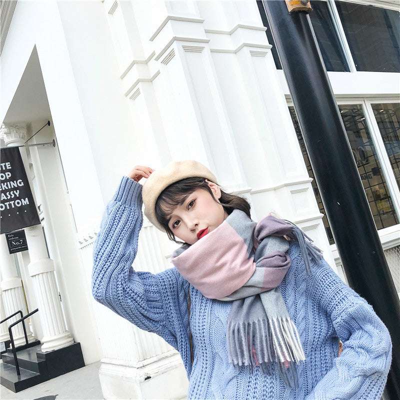 Warm Tassel Plaid Bristle Scarf - globaltradeleader