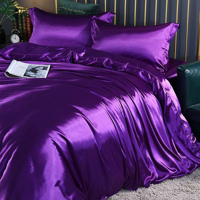 Summer Cool Quilt Cover Satin Sheet Ice Silk Four-piece Air Conditioner - globaltradeleader