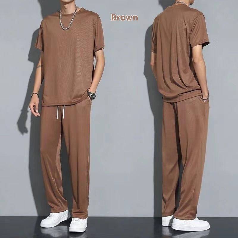 Quick-drying Ice Silk Breathable Suit Men's Short-sleeved T-shirt Trousers Sports Two-piece Set - globaltradeleader