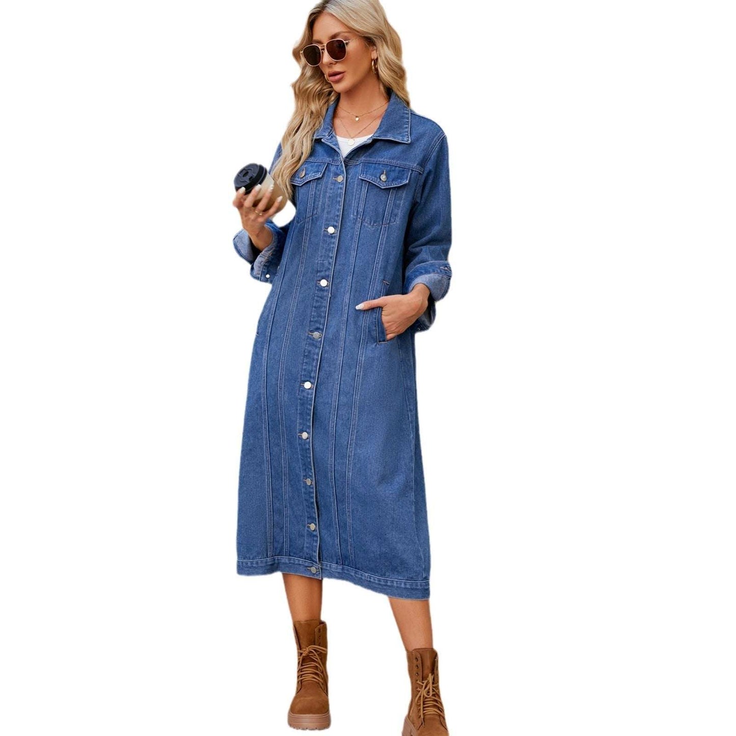 Washed Cardigan Long Denim Coat And Trench Coat Women - globaltradeleader