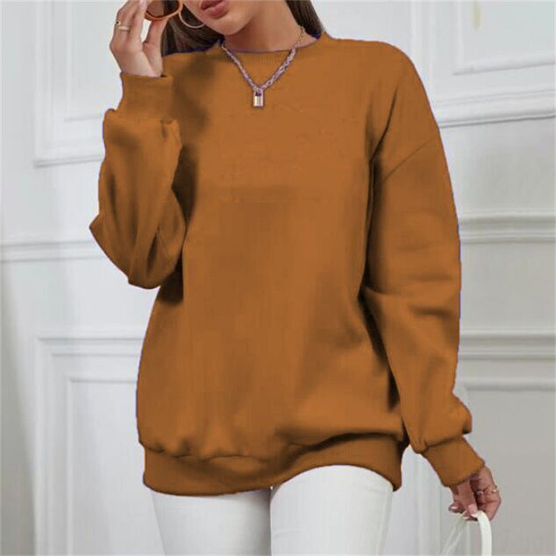 Thick Loose Round Neck Long Sleeve Solid Color Hoodie - globaltradeleader