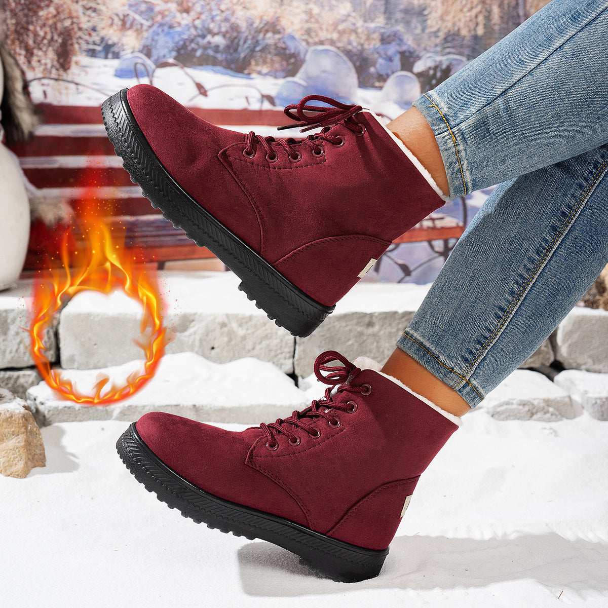 Women's Lightweight Non-slip Lace-up Thickened Warm Snow Boots - globaltradeleader