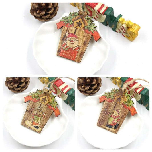 Creative House Shape Santa Elk Wooden Pendant