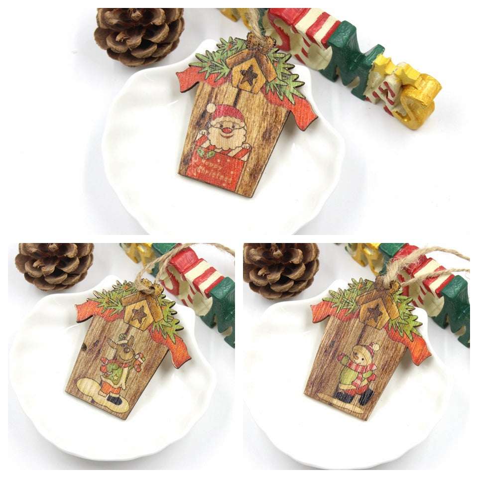 Creative House Shape Santa Elk Wooden Pendant