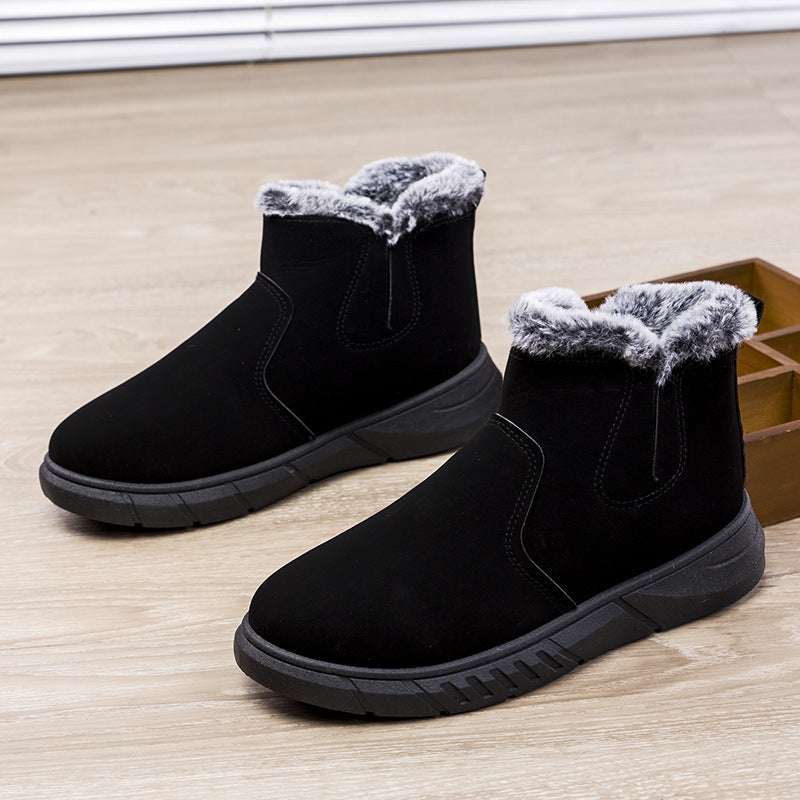 Winter Snow Boots Men V Cutout Shoes With Plush Ankle Boots - globaltradeleader
