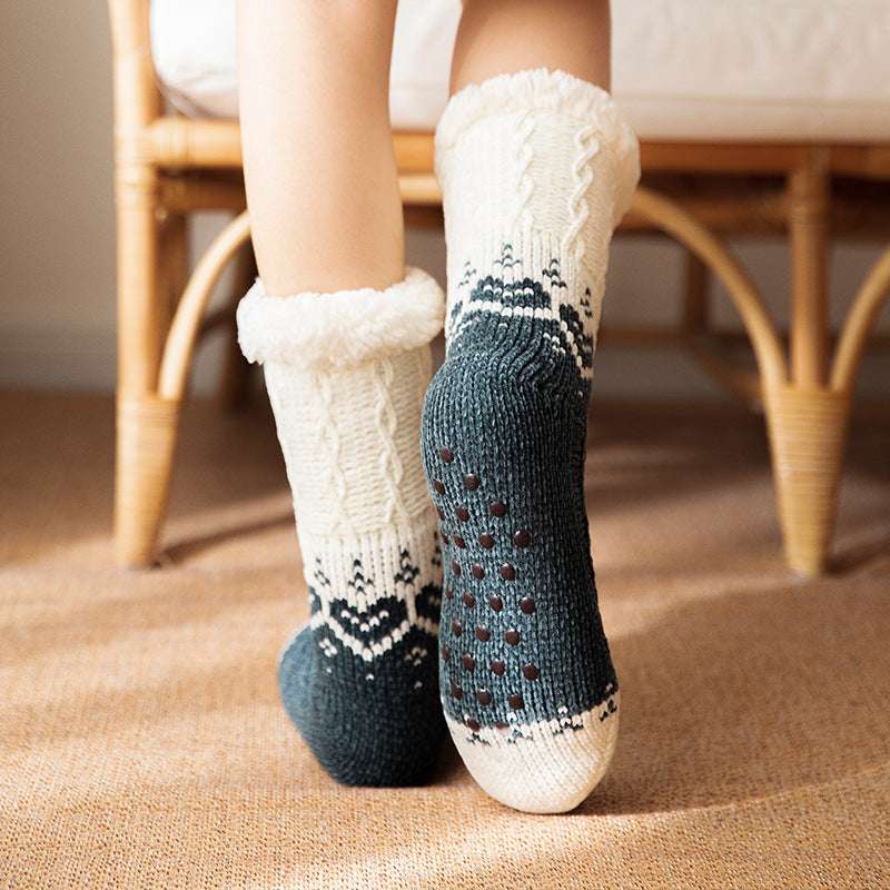 Love Knitted Plush Floor Socks Winter Warm Non-slip Carpet Socks Christmas Home Women - globaltradeleader
