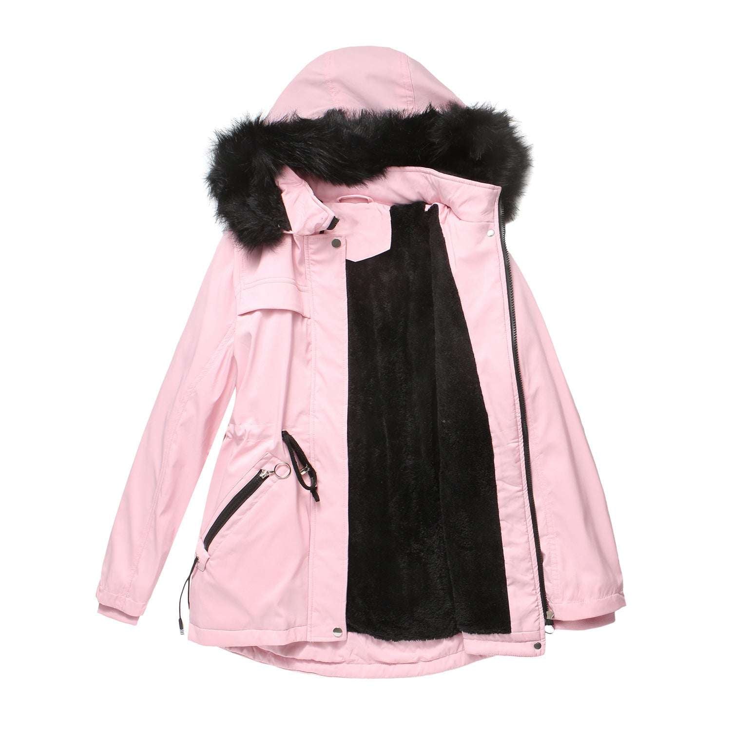 Pure Color Winter Ladies Cotton-padded Coat With Detachable Hood And - globaltradeleader