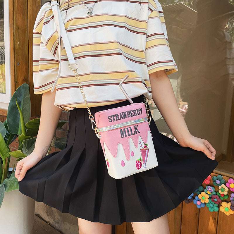 Embroidered Strawberry Lemon Fruit Straw Crossbody Bag