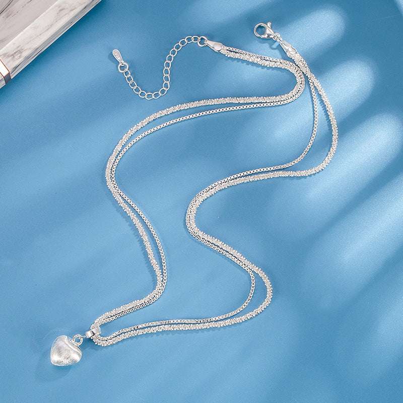 Double Layer Brushed Heart Pendant Necklace For Women High-end Feel Light Luxury Necklace Collarbone Chain  Fashion Jewelry - globaltradeleader