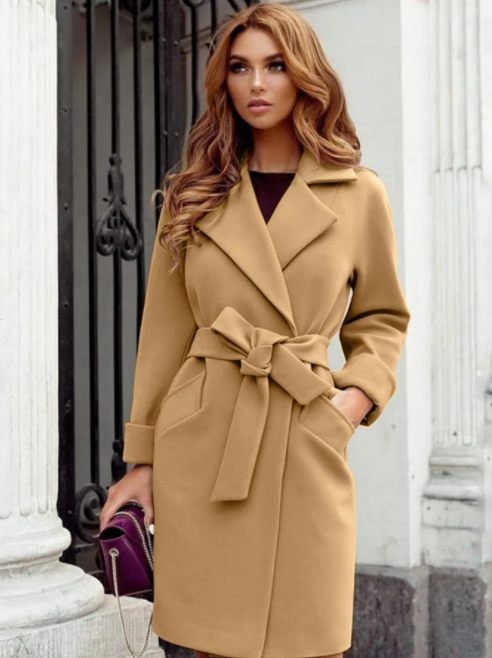 Winter Elegant long coat Unlined Wool camel color Unlined Ladies Long coat Unlined