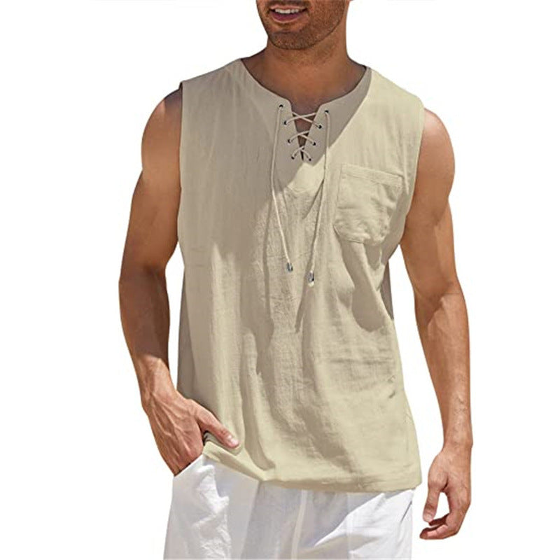 Tank Vest Men Shirt Collar Tie Short Sleeve T-Shirt